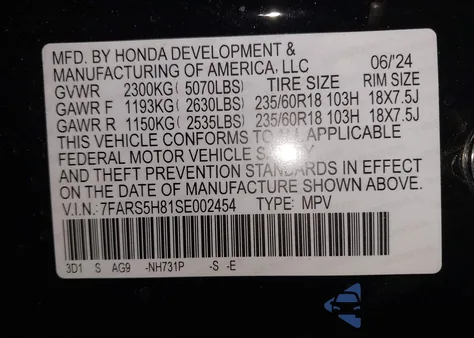 2025 Honda Cr-V Hybrid Sport-L from USA, damaged, VIN 7FARS5H81SE002454